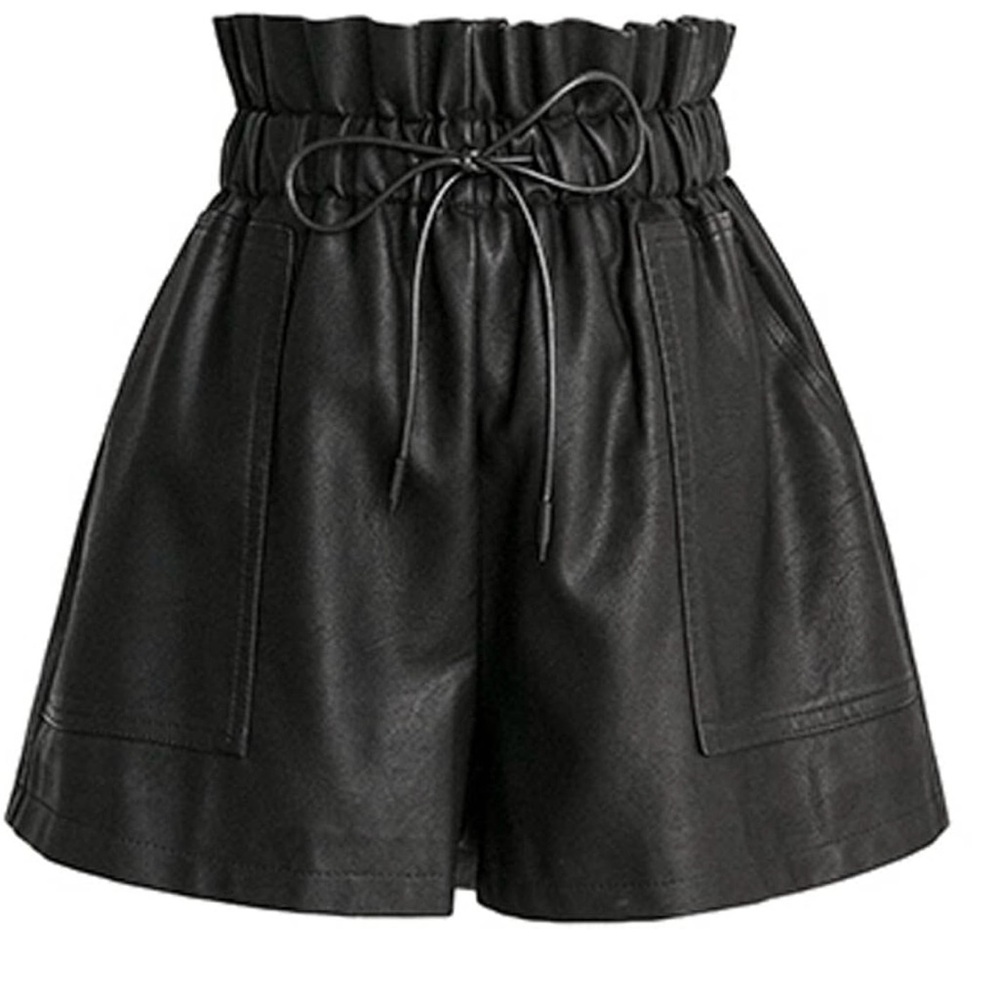 Black Soft Faux Leather Women Shorts